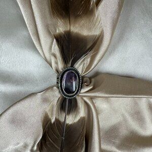 Sterling Silver Ring Purple Amethyst Oval Gemstone Statement Jewelry Size 6.5